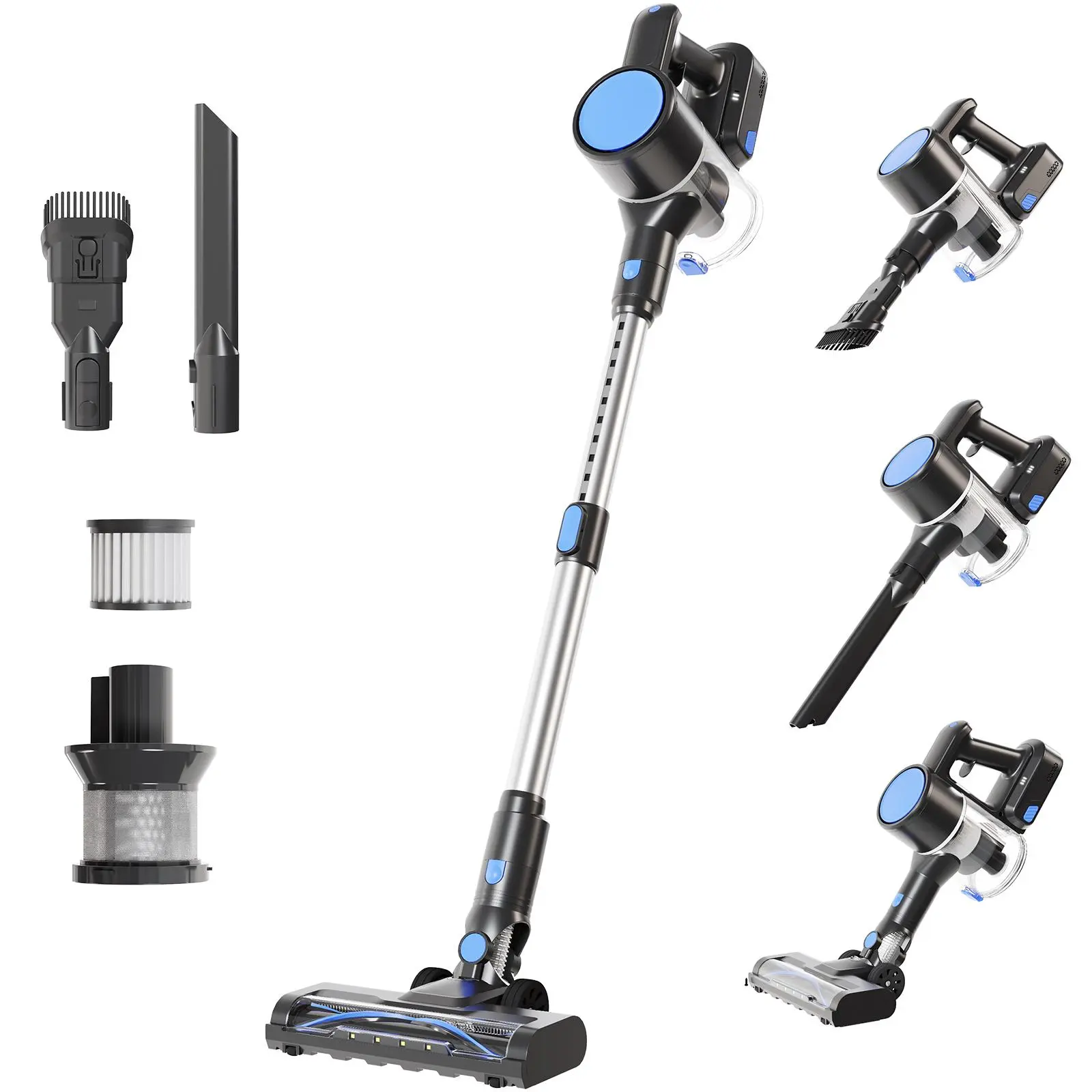 Cordless Vacuum Cleaner, Lightweight Stick Vacuum for Home with Anti-Tangle and LED Lights, Powerful Rechargeable Wireless Cleaners for Hardwood Floors Carpet Pet Hair