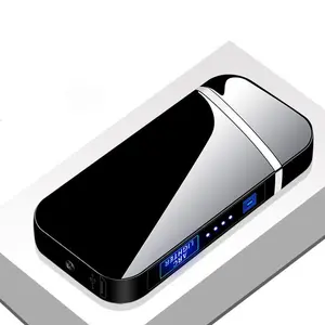 Igniter, windproof flameless lighter, portable metal lighter with LED battery indicator, suitable for lighting candles, camping, kitchen use, and everyday use.