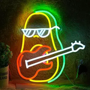 Avocado Guitarist Design Neon Sign, USB Powered LED Neon Light, Decorative Light for Home, Bar, Music Studio, Guitar Shop, Game Room, Club, Music Restaurant