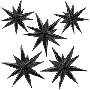 60Pcs Black 12 Spike Foil Explosion Mylar Cone Balloons Magic Party Decorations Backdrops for Halloween Graduation Birthday Wedding Anniversary Retirement