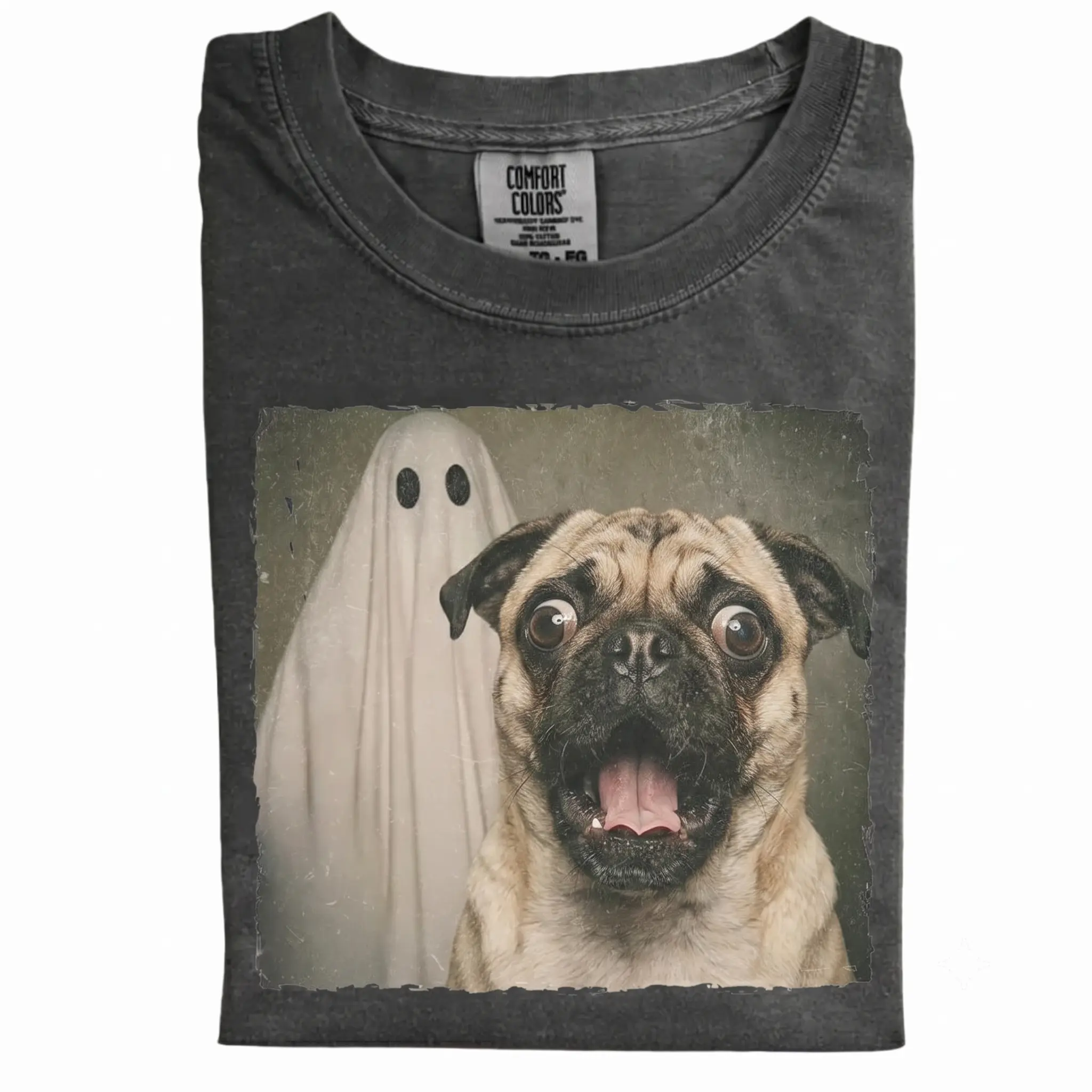 Funny Pug Ghost Selfie Comfort Colors T-Shirt, Vintage 90s Halloween Dog Graphic Tee, Cute Spooky Meme Shirt, Gift for Dog Lovers