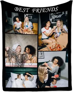 Custom Blanket with Text Photos,Personalized Customized Picture Blankets for Best Friend Bestie Sister BFF Christmas New Year Birthday Gifts 5 Photos Collage