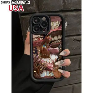 Brighten Up Your Compatible With IPhone With A Golden Teeth Pattern Simple Thickened Anti-Fall Phone Case Compatible With IPhone 16/11/12/13/14/15/15pro/15 Plus/15 Promax/7plus/8plus/X/Xs Max/Xr/11pro/12pro/13pro/14pro/12mini/13mini/11promax/12promax