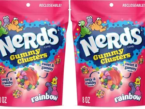 Nerds Gummy Clusters Candy Rainbow 8 Ounce Resealable Bag Pack of 2 Sweet Tangy Flavor Chewy Center Crunchy Coating Fun Snack for Sharing Fruity