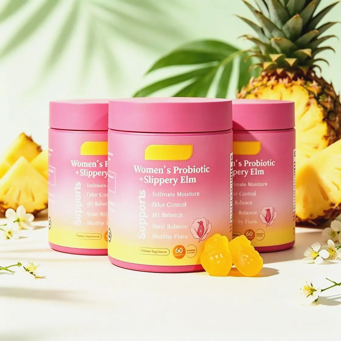 Her Juicy Feminine Probiotics Gummies – Complete Intimate Care Solution with Slippery Elm Bark, Prebiotic Fibers & Active Lactobacillus Complex to Stabilize Vaginal pH & Ease Dry Discomfort, Hawaiian Pineapple Gummies 60 Counts