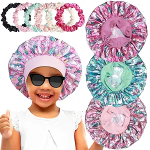 SQ-HDW198 3pcs Satin Bonnets for Kids Sleeping, Cute Hair Bonnet with Scrunchies for Girls Curly Hair, A