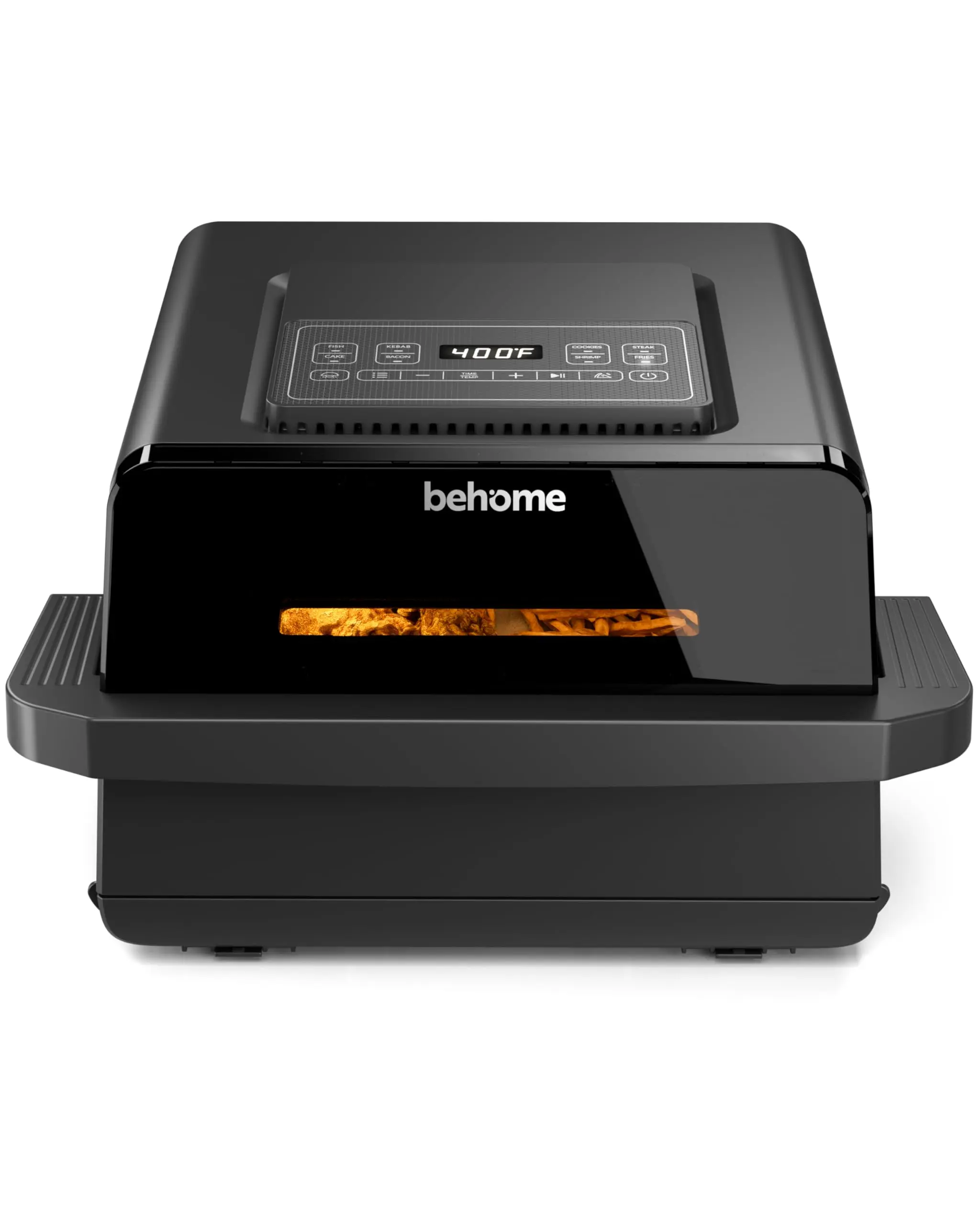 Behome Countertop Multi-1 Pizza Maker & Air Fryer, Large 6.5QT Metal/Plastic Appliance for Families, with Pizza Stone, 9 Preset Modes, Viewing Window & Light, 105°F-450°F Adjustable, 1700W, Black