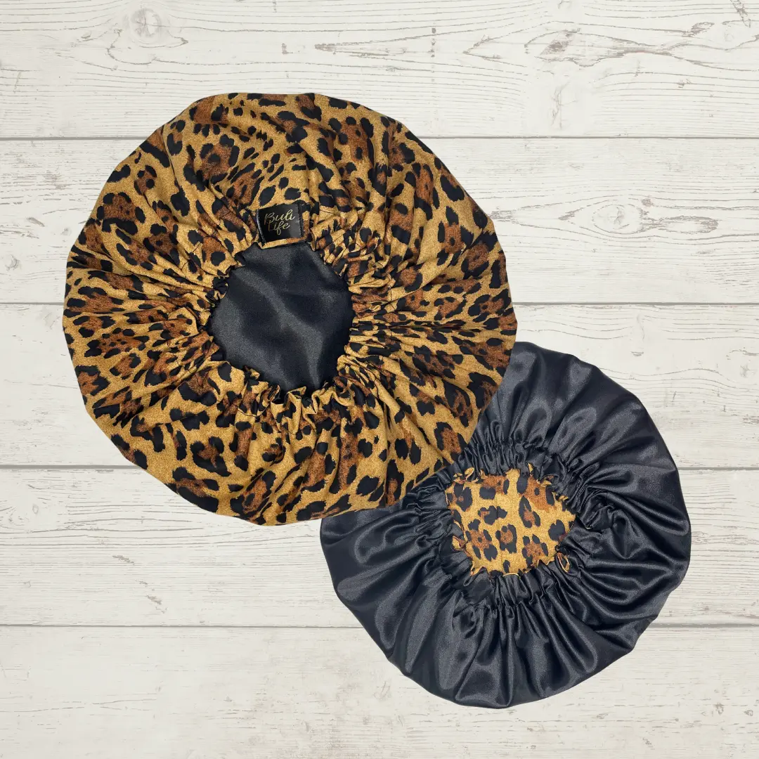 Leopard Print Satin Lined Bonnet Leopard Print Satin Lined Bonnet