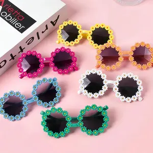 6/1pcs-Kids Daisy Flower Round Frame glasses Children Girly Girls Birthday Wedding Party Photo Props Summer Outdoor Party Decor Supplies（Non sunglasses）