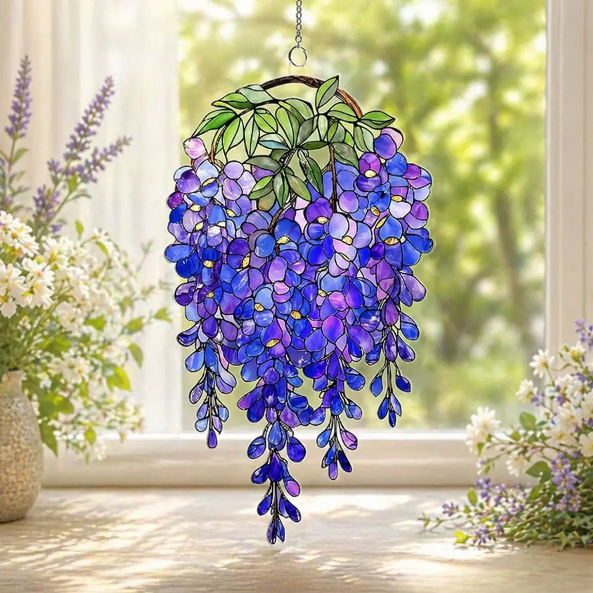 6-Inch Acrylic Wisteria Suncatcher Ornament - Hangable, Lightweight, Glossy, Color-Changing Holographic Floral Motif Window Decor, Elegant Home Accent, Christmas Gift with Personalized Touch