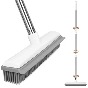 Pet Broom Stainless Steel Silicone Floor Brush, Long Handle Magic Carpet Cleaner, Animal Hair Removal, Non-Toxic Ca Prop 65 Compliant