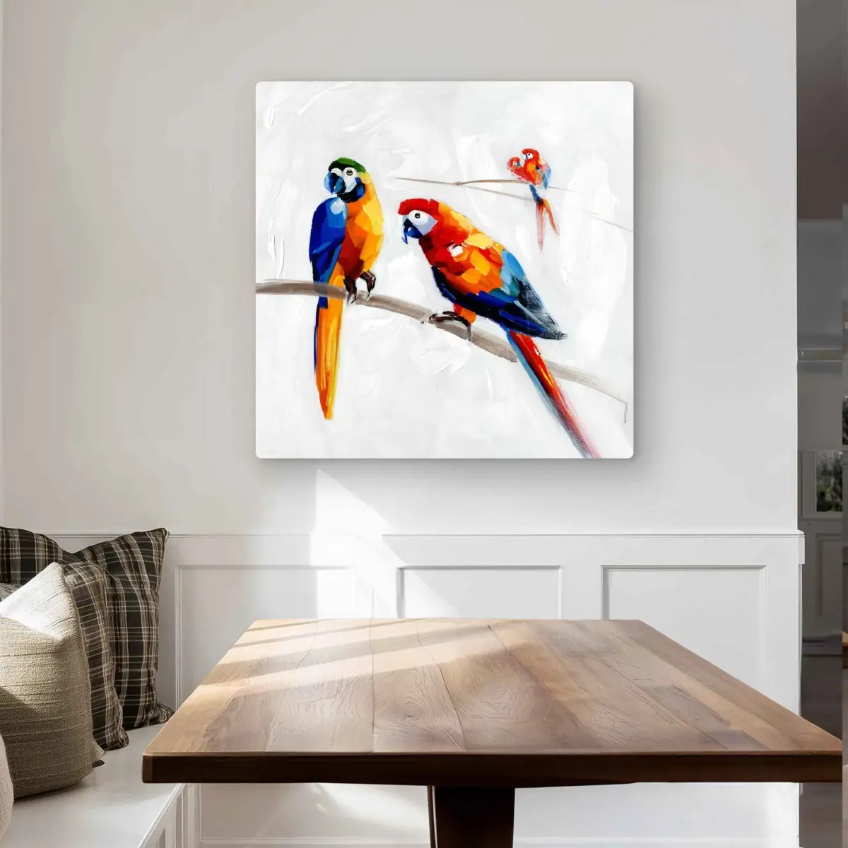 212 MAIN 32x32 in. Lightweight Aluminium Parrot Artwork - Contemporary Colorful Animal-Inspired Artistic Print, Eclectic Minimalist Home Supplies Metal Wall Decor for Room Accent