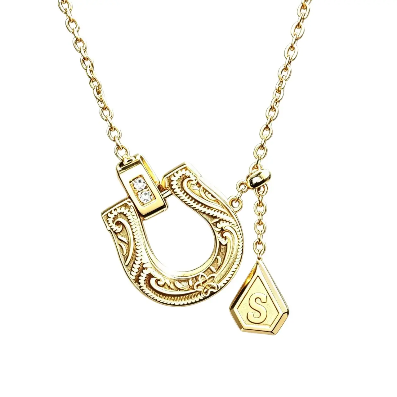 Western Cowgirl Lucky Accessory, Inlaid Clear Zircon, Symbol of Good Luck and Protection. Holylegend 14K Real Gold Plated Horseshoe Letter Pendant Necklace, Perfect Mother's Day Gift