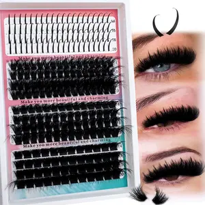 Spikes+120D+160D+200D/Spikes+60D+80D+100D/Spikes+40D+60D+80D，320pcs/312pcs/240pcsDIY Cluster style false eyelash set Spikes eyelash mixed set -0.07mm mixed length 14-20mm D curly natural fluffy style dramatic eyelashes