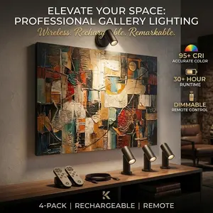 4-Pack Rechargeable Wireless Spotlight with Remote - 3000K Warm Magnetic Indoor Spotlight for Art, Plants, Wall. No Wiring Battery Operated Accent Light for Closet & Display