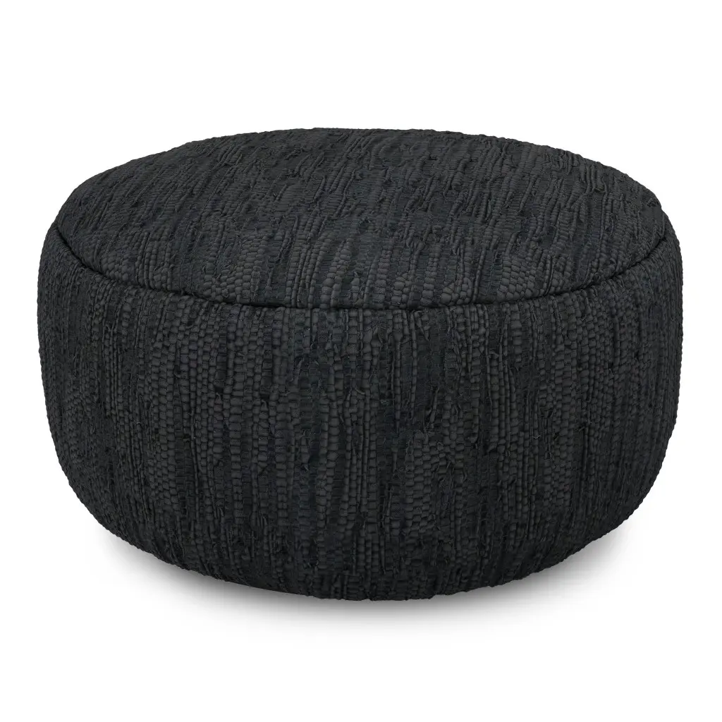 360 stand Large Size Black Leather Round Pouf Ottoman - 14x30x30 in Indoor Furniture Stool