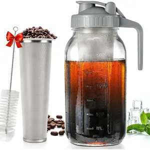 Cold Brew Coffee Maker 64 oz,2-Quart Wide Mouth Thickened Cold Brew Maker ,Jar Pitcher with Lid and Spout for Coffee and Homemade Fruit Drinks(Gray)