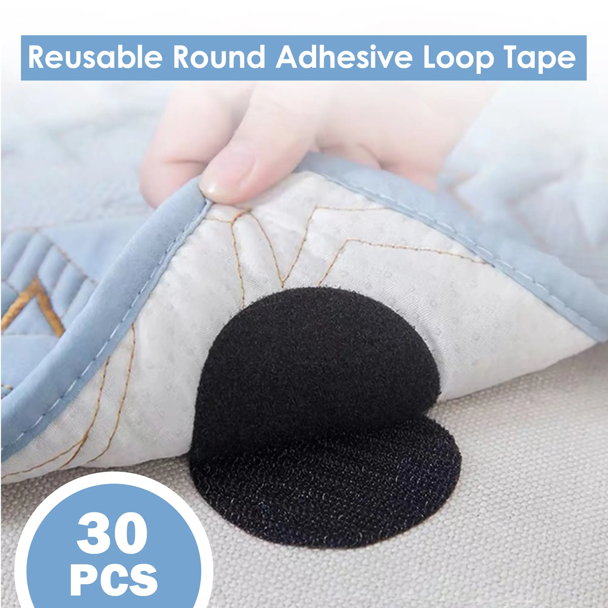 30 Pairs Nylon-Polyester Round Hook-and-Loop Fasteners, Sticky Self-Adhesive Double-Sided Durable Hanging Tape Grip Dots for Home Rugs, Glass, Home Use - Reusable, Secures Lightweight Items, 24-Hour Wait for Optimal Bond