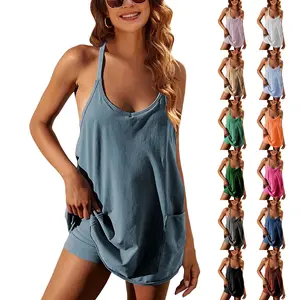 TAQCUX Athletic Mini Dress Summer Dress for Women 2024 Spaghetti Strap Tennis Dress with Shorts Sundress lightweight