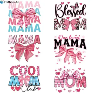 Sweet Mom Theme Heat Transfer Vinyl Stickers, Bow Mama Iron-On Decals, Mother's Day DIY Decorations, T-Shirt Bag Pillow Fabric Patches, Crafts, Heart