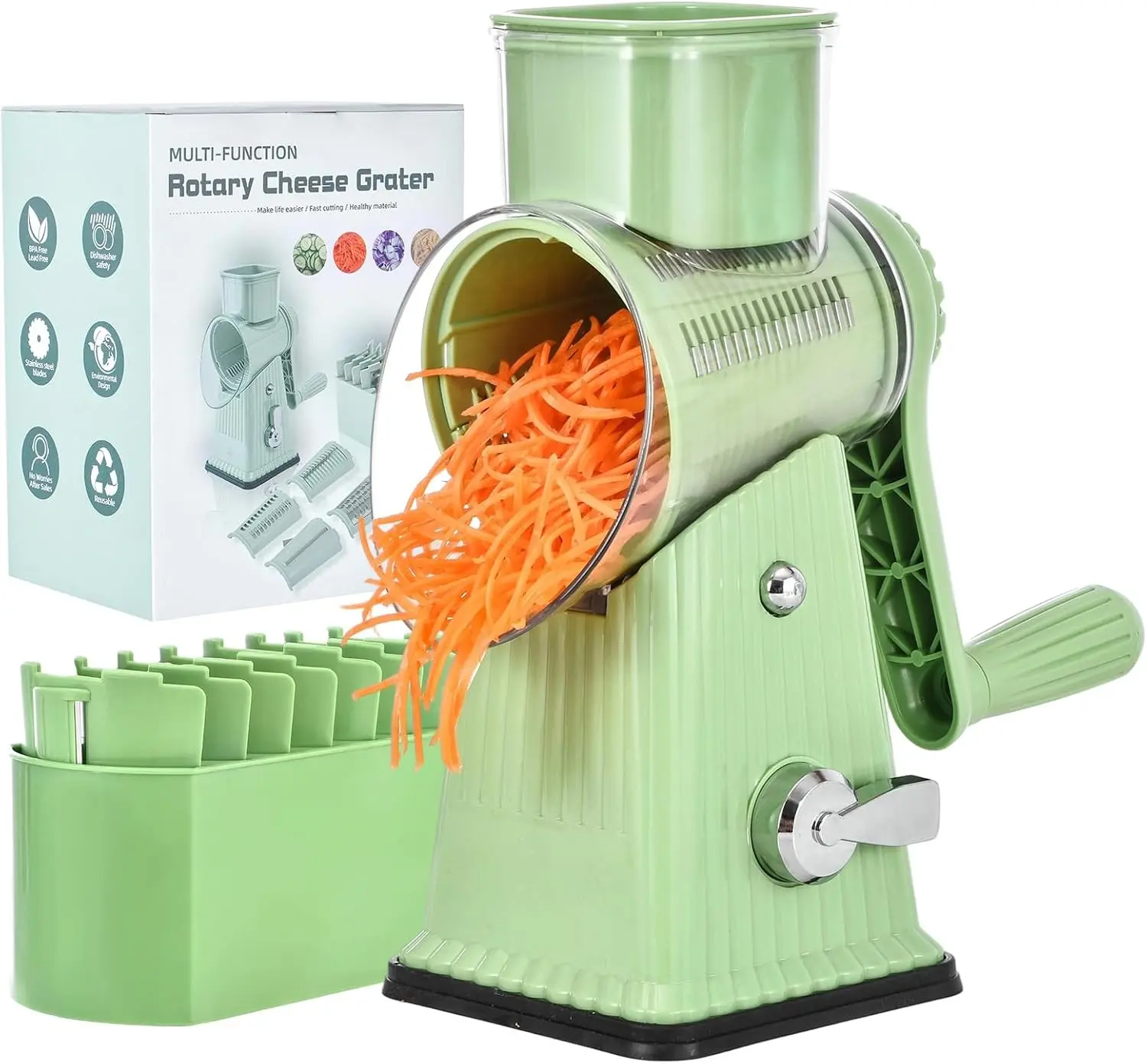 Multifunction Rotary Cheese Grater with 5 Blades, Easy Vegetable Slicer for Everyday Cooking
