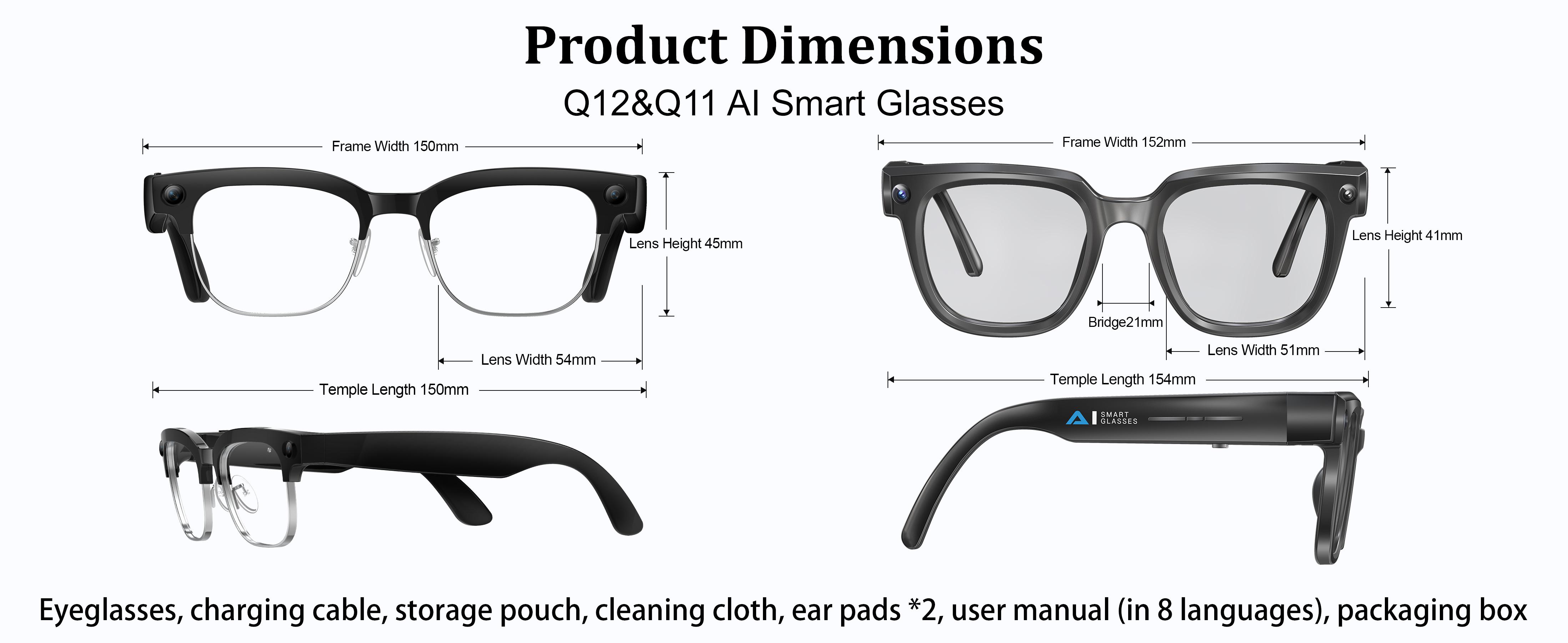 LUSBY Classic Smart Glasses - New Q12 Upgraded & Q11 AI Model, 8MP Photo/Video Recording, 160+ Languages Real-Time Translation, Photochromic UV400 Lenses, Bluetooth Wireless, Magnetic, Rechargeable Batteries, Hands-Free Business & Travel Wearable