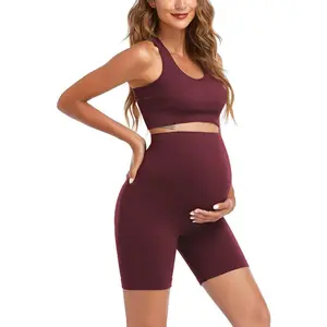 Women's Maternity 2 Piece Outfit Set - Bra & Shorts for Pregnancy - Yoga workout Lounge Wear Sets
