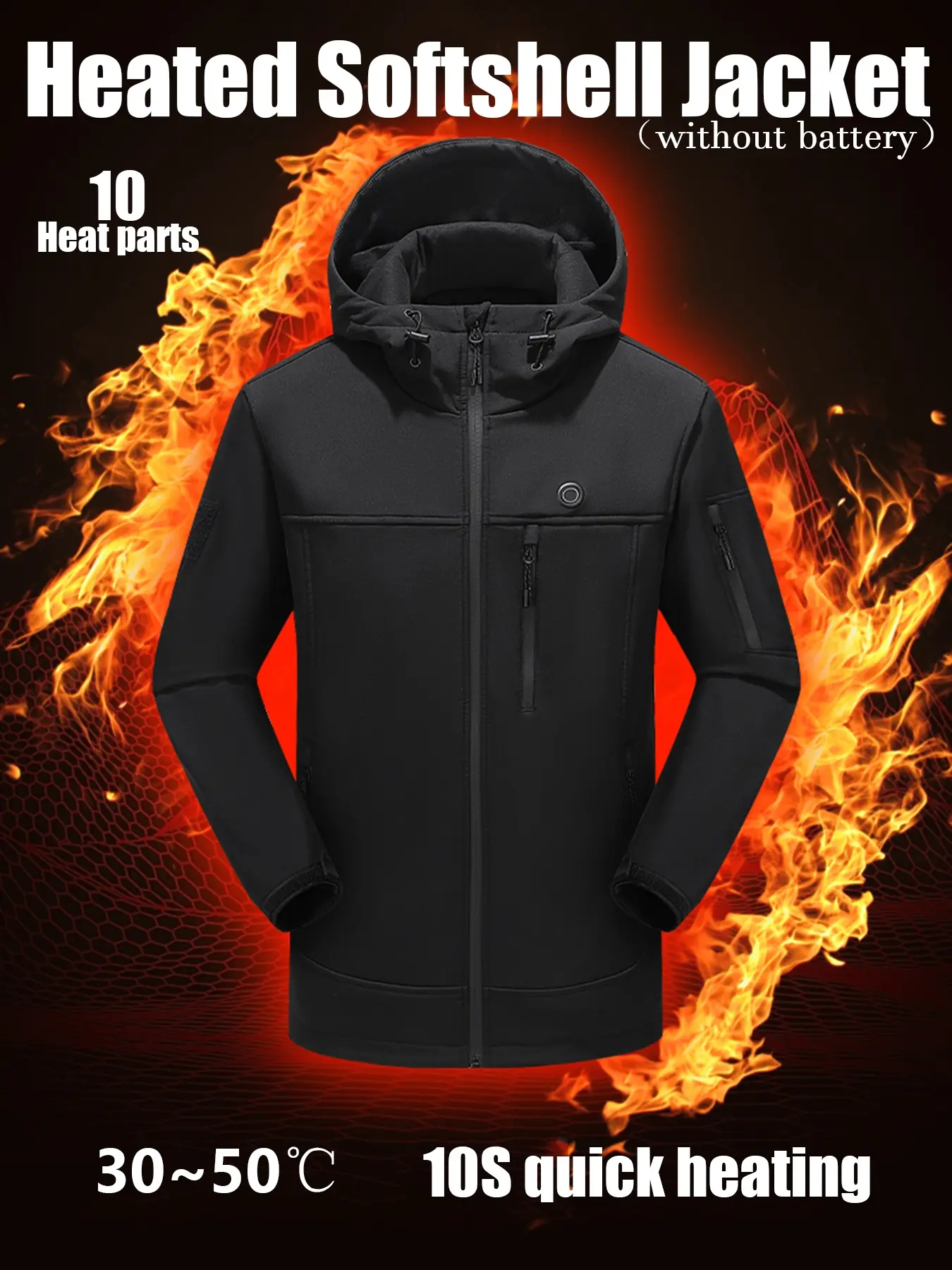 Men's Fall Winter Heating Jacket, Waterproof Windproof Outerwear, Fast 10 Zone Heating, Outdoor Ski Hiking Commuting, No Charger Included