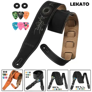 LEKATO LGS-10 2.3″ Wide Soft Suede Guitar Strap, Adjustable Length from 35″ to 51″, Bass Guitar Straps for Electric Bass Acoustic Guitar, Suede Bass Guitar Strap, with Pick Holder, Music Lovers Boys Girls Friends Gift