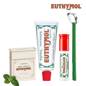 Euthymol Complete Bad Breath Care Set - Original Toothpaste (Fluoride-Free), Dental Floss, Tongue Scraper, Breath Spray l 4- Step System for 12-Hour Long-lasting Fresh Breath l Korean Oral Care