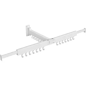 Clothes Drying Rack, Wall-Mounted Laundry Drying Rack, Extendable, Foldable Arms, with 21 Swivel Sliding Hooks, Space-Saving, for Laundry Room, Bathroom, Cloud White ULLR807W01