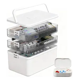 30cm Medicine Cabinet Organizer with Handle, Portable Medicine Cabinet First Aid Kit, Multipurpose Medical Storage Box for Family First Aid, Home, Travel (White)