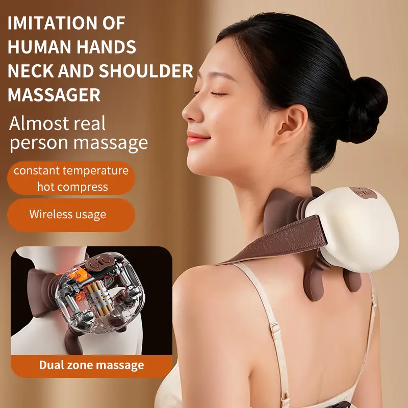 AI Human Hand Neck & Shoulder Massager with Heat, Wireless Deep Kneading Massage Pillow, Soft Silicone Design for Deep Relaxation and Stress Relief