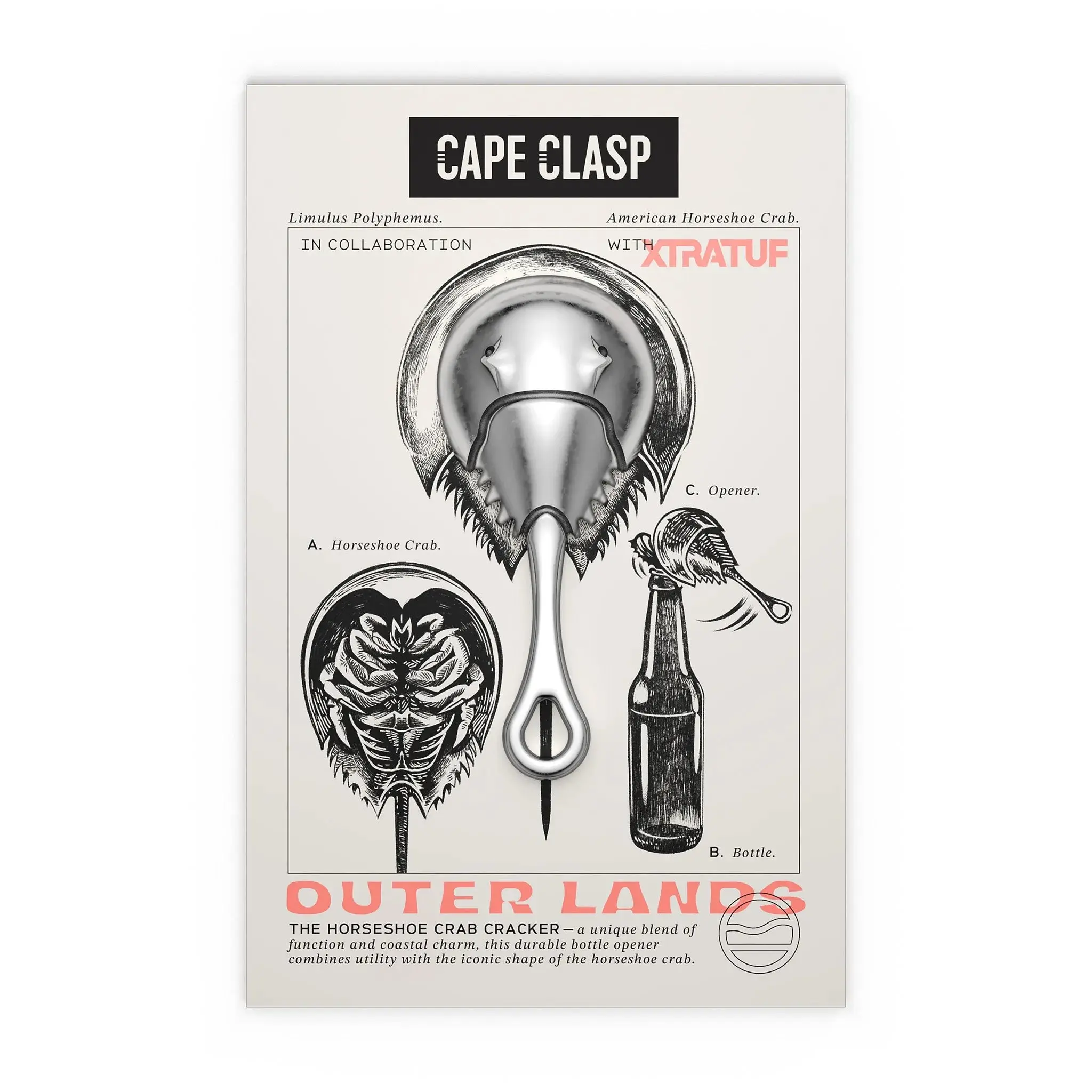 Horseshoe Crab Cracker – Stainless Steel Bottle Opener Keychain, Ocean-Inspired Accessory | Cape Clasp