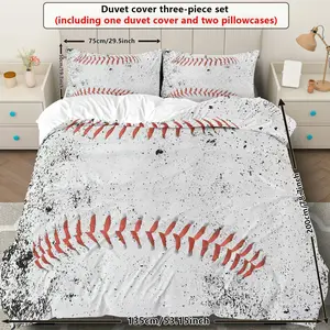 Baseball-Themed Printed Bedspread Set, 3-piece (1 bedspread + 2 pillowcases, without core), Soft & Comfortable, Soft Material, Ideal for Home Decor