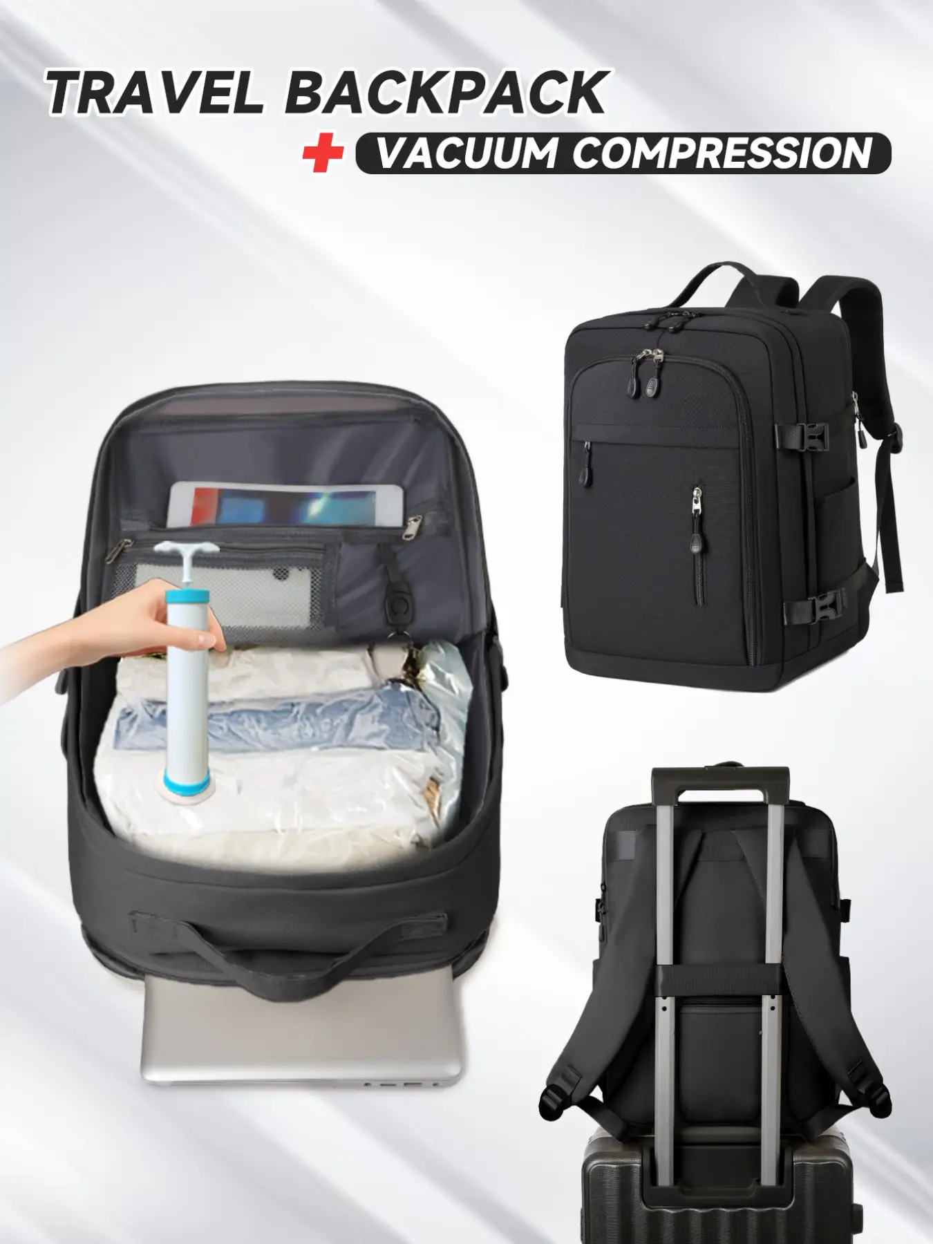 Vacuum Compression Backpack with Air Pump, Large Capacity Travel Bag 40x30x20 Cm, Space-Saving Design, Laptop Travel Backpack, Multifunctional Backpack, Airline Approved Backpack, Backpack For Traveling On Airplane