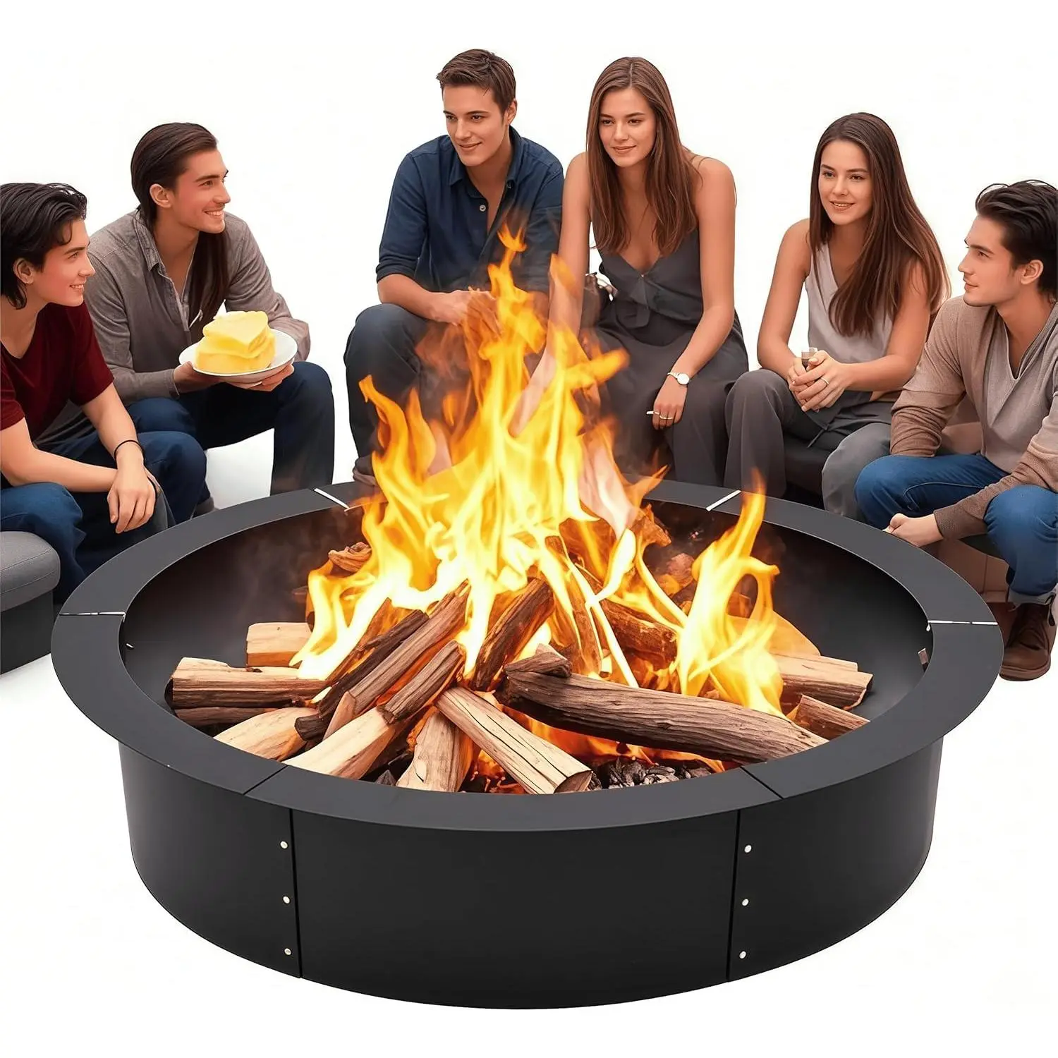 GARVEE 48-Inch Round Smokeless Fire Pit Ring, 8 Easy-Install Iron Sheets, Enhanced Ventilation System, Durable Painted Steel for Outdoor Cooking & Backyard Use