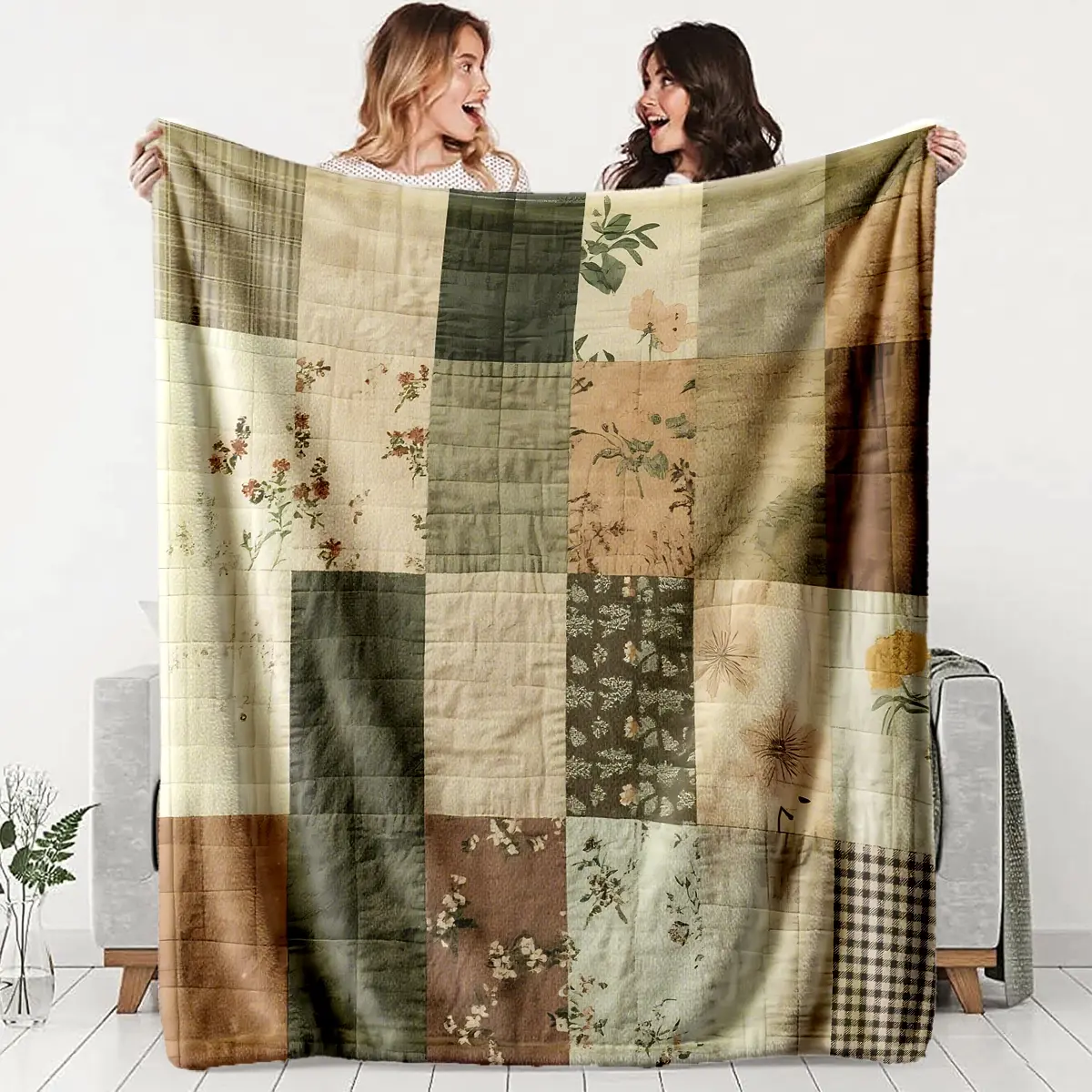 Vintage Patchwork Floral Blanket, Soft Lightweight Warm, Bed Sofa Office Camping Travel, Ideal Gift, Soft And Lightweight, Lightweight Throw Blanket, Bedroom Blanket