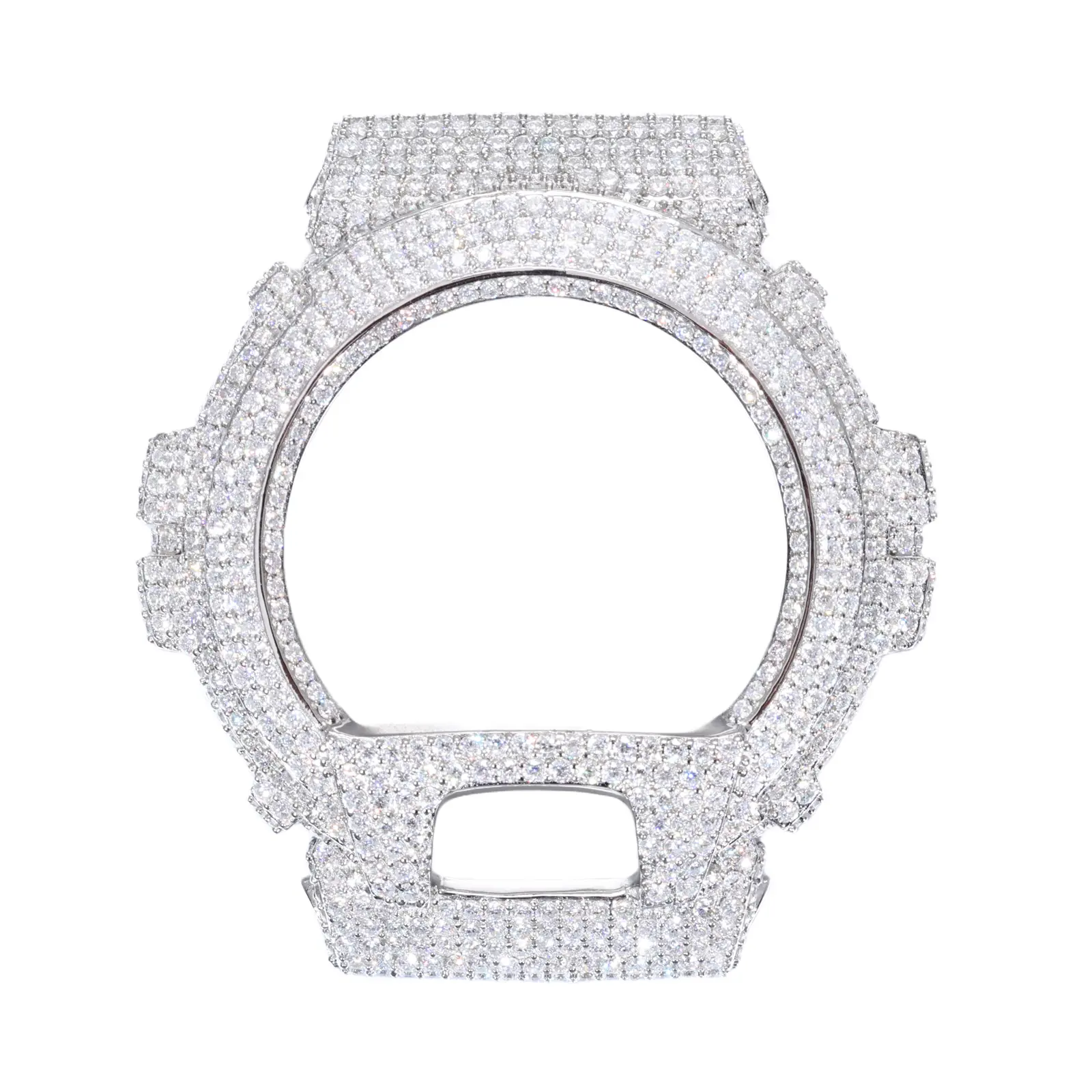 UCCIYO Compatible DW6900 Universal Bezel 18K Gold-Plated Lab-Grown Moissanite S925 Sterling Silver Moissanite Ice Crystal-Set Watch Case Unisex Hip-Hop Style Jewelry Gift Wearable