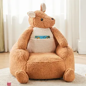 Kids Bean Bag Chair, Stuffed Toddler Couch with Faux Rabbit Fur Cover for Teens & Kids, Comfy Lazy Sofa Chair for Reader, Living Room, Bedroom, Aged 4-12 Years, 31 Inch, Kangaroo