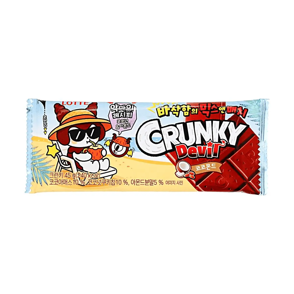 LOTTE Crunky Devil Limited Edition Coconut Almond Chocolate Bar 45g - Crunchy Korean Snack LOTTE Crunky Devil Limited Edition Coconut Almond Chocolate Bar 45g - Crunchy Korean Snack