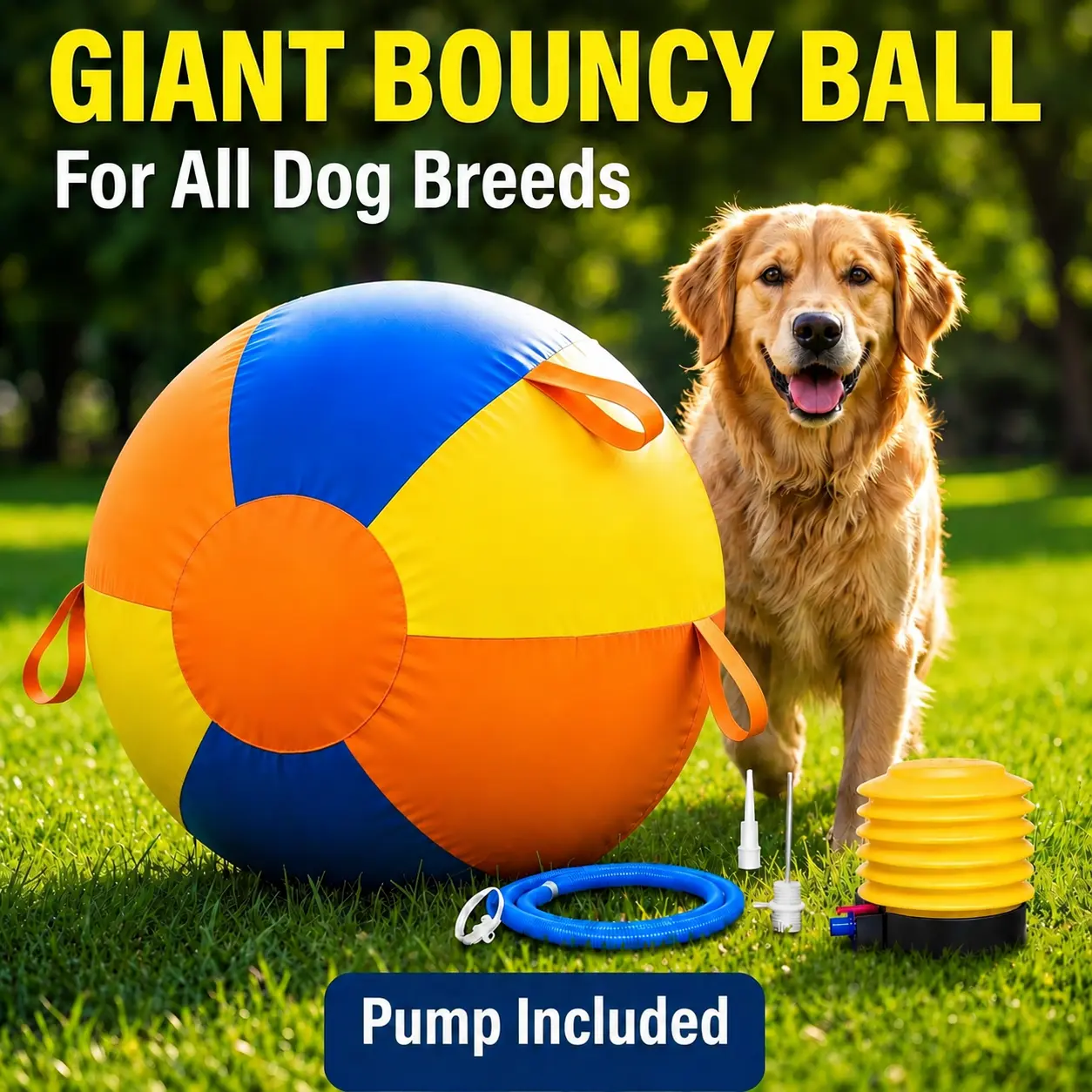 22" Heavy Duty Herding Ball Dog Toy, Anti-Burst Thick Bladder, 6 Nylon Grab Handles, Reinforced Nylon Stitching, Fast Inflation Design for Large Dogs & Herding Breeds (Chase Play Ball Toy)