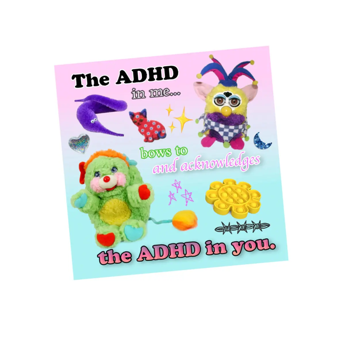 The ADHD in me clown Furby sticker, 4x4 inches, XL in size