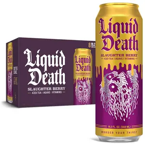 Liquid Death Slaughter Berry Iced Tea, 8-Pack, Raspberry, Low Calorie Beverage Natural Sugar