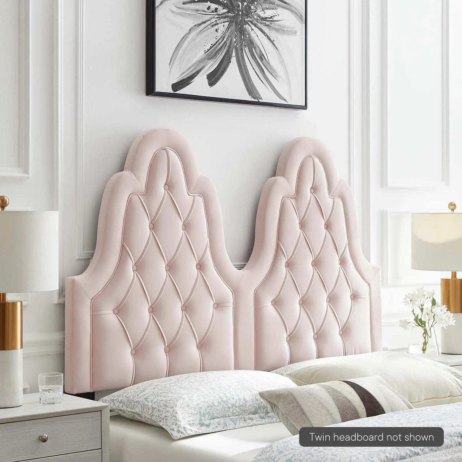 Modway Augustine Tufted Regal Glamour Adjustable Foam Performance Velvet Twin Headboard, Ideal for Dorm Indoor Furniture, Aesthetics