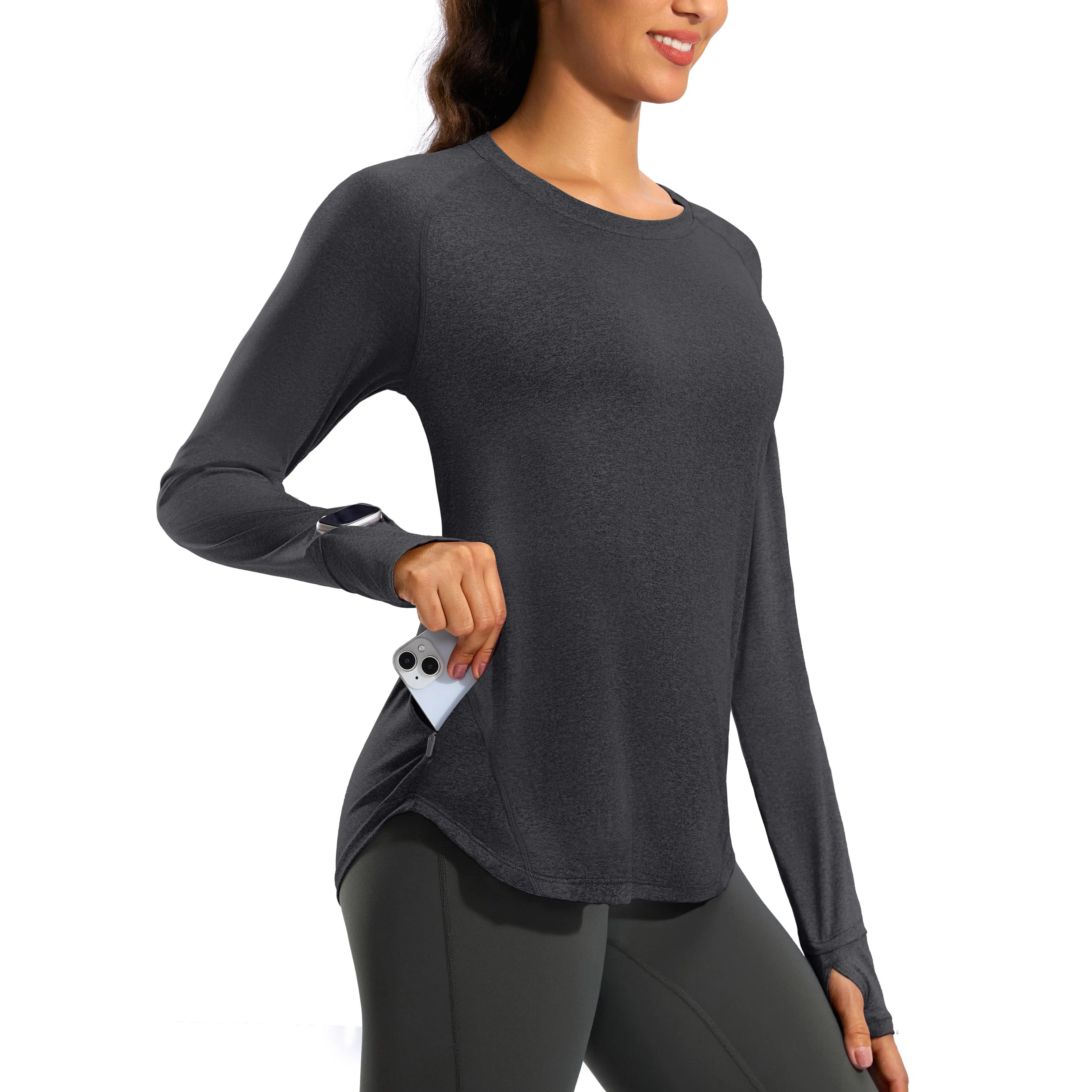 G GRADUAL Women's Quick Dry Running Wear, Long Sleeve Round Neck Athletic Top with Thumbholes and UPF 50+ UV-Protective Fabric,travel essentials,camping essentials, Long Sleeve Tops, Biking
