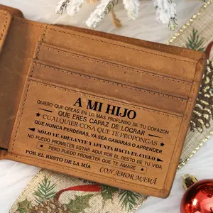 Personalized engraved wallet from Mom to son - Genuine leather wallet from Mom to son - Men's wallet - Gift for son - Perfect gift for men for Christmas, birthdays, or Valentine's Day.