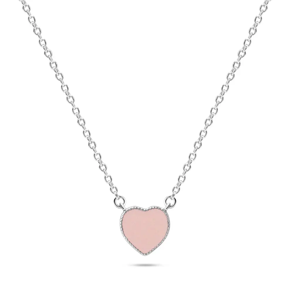 Enamel Heart Necklace in Blush Pink