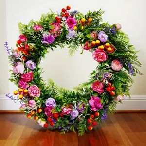 Spring Wreaths for Front Door 45cm Daisy & Lavender Wildflower Ornaments for Indoor Outdoor Home Decor Farmhouse Wedding Centerpieces Decoration