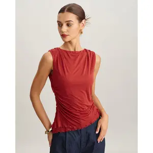 Red Round Neck Cropped Tank Top